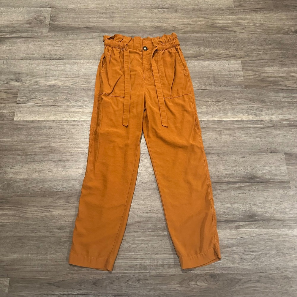 Madewell Women Small Burnt Orange Paperbag Waist Tie Belt Straight Leg Pants